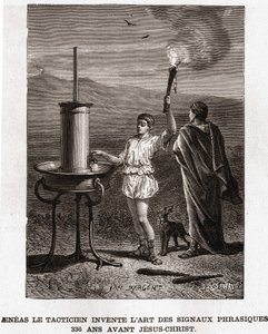 Aeneas de Tacticus bedenkt de kunst van signaaloverdracht, 366 v.Chr. Gravure 19e eeuw, Bianchetti collectie door Unknown artist