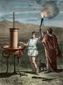 Aeneas Tacticus of de Tacticus uitvindt gefaseerd signaleringssysteem 336 v.Chr. - Aeneas de Tacticus uitvindt de kunst van phrasiques signalen in 336 v.Chr. door Unknown artist