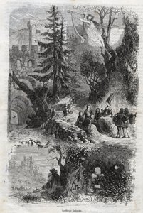 Aeolische harp - windharp - Arpa eolia - Windharp - muziekinstrument bespeeld door de wind - gravure uit 1860 door Unknown artist