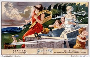 Aesculapus sterft, getroffen door Jupiter, voor het opwekken van de doden - Oxo chromolithografie, geproduceerd door Liebig door Unknown artist