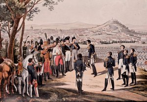 Bondgenoten van Pruisen onder Schwarzenberg verslaan de Fransen onder Marmont/Mortier (gravure) door Unknown artist