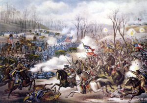 Amerikaanse Burgeroorlog (1861 - 1865): Slag bij Pea Ridge of Elkhorn Tavern (Arkansas) 06 - 08 maart 1862. Gravure uit de 19e eeuw
