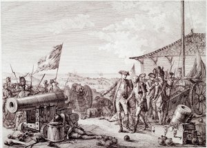 Amerikaanse Onafhankelijkheidsoorlog: De Slag bij Grenada op 6 juli 1779 tussen de Britse Koninklijke Marine en de Franse Marine door Unknown artist
