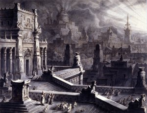 Oude stad Persepolis in het Perzische Achaemenidische Rijk, gesticht door Darios I in de 6e eeuw v.Chr. Het werd geplunderd en verbrand door Alexander de Grote in 331 v.Chr. 19e-eeuwse illustratie.