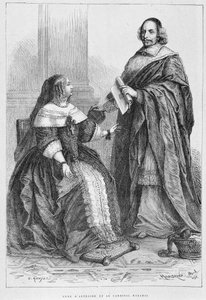 Anna van Oostenrijk en kardinaal Jules Mazarin (Giulio Raimondo Mazzarino of Mazarino) (1602-1661) - Grav., in Histoire de France van de vroegste tijden tot 1789 door M. Guizot