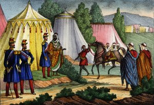 Arabische leider biedt een paard aan een officier van het Franse leger van Afrika, Algerije door Unknown artist