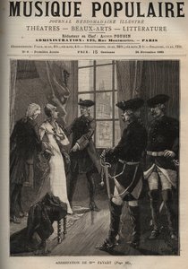 Arrestatie van Madame Favart Marie Justine Benoite Duronceray, alias Madame Favart (1727-1772), Franse comédienne en zangeres, slachtoffer van avances door Maurice van Saksen (1696-1750)
