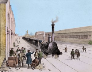 Aankomst van de goederentrein van de Paris Orleans Line - Gravure uit de 19e eeuw - Privécollectie door Unknown artist