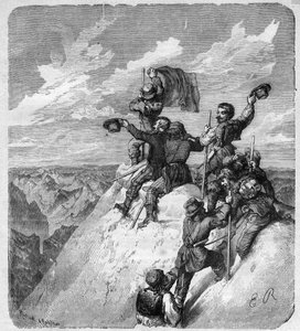 Beklimming van de Illimani (6.439 m) door Charles Wiener, Franse ontdekkingsreiziger en diplomaat, en zijn metgezellen - gravure in 