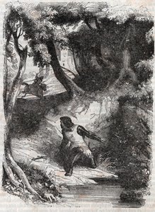 Astolphe aan de rand van een fontein - gravure uit 1851 van 