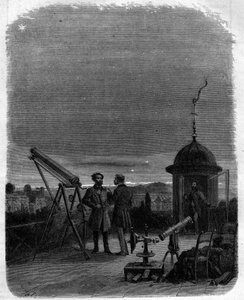 Astronomen observeren met hun astronomische telescopen de planeet Mercurius in de lucht van Parijs, 17 februari door Unknown artist