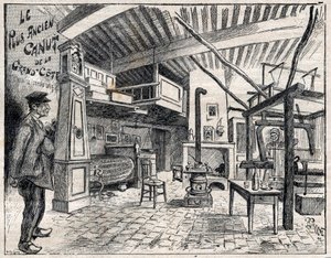 Atelier de Canut in Lyon - de oudste canut van de Grand Côte sinds 1814 - gravure in 