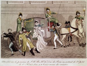 Aanval op de hertog van Berry door Louis Pierre Louvel bij het verlaten van de Opera op 13 februari 1820 (gravure 19e eeuw) door Unknown artist