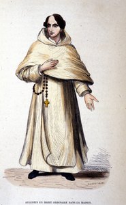 Augustinus in gewone kleding, religieus volgens de regels van Sint Augustinus. Gravure uit de 19e eeuw