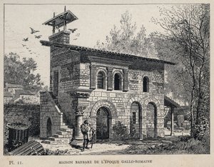Barbarian House van de Gallo-Romeinse periode (Gallo-Romeins) - (Barbarian House Gallo-Romeinse tijdperk) gravure van 1889 in 
