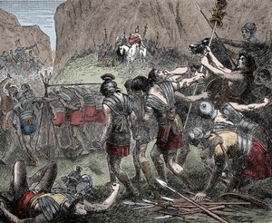 Slag bij de Caudijnse passen - 321 v.Chr. tussen de Romeinen en de Samnieten tijdens de Tweede Samnitische Oorlog door Unknown artist