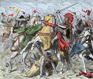 Slag bij de Elster: Rudolf van Zwaben dodelijk gewond door Unknown artist
