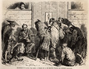 Bedelaars aan de deur van een dode man, gebruikelijke praktijk legt rijke families de verplichting op om aan de deur van hun huis, aan de vooravond van de begrafenisceremonie, een dienaar op te stellen die verantwoordelijk is voor het uitdelen van aalmoeze door Unknown artist