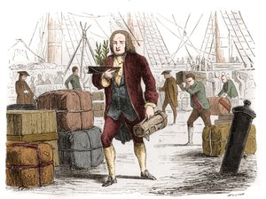 Bernard de Jussieu (1699-1777), Franse botanicus die twee ceders uit Libanon uit Engeland bracht in 1734. Gravure uit 1861. door Unknown artist