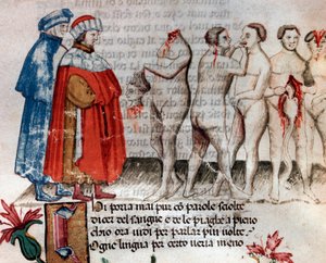 Bertrand de Born houdt zijn onthoofde hoofd vast (canto 28 van de Hel, in de Goddelijke Komedie) door Unknown artist