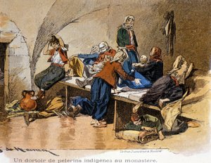 Bethlehem. Een pelgrims slaapzaal in het klooster. 19e eeuw