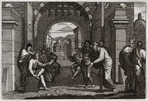 Royaumont Bijbel, Oude Testament: Boaz, naaste verwant van Ruth, vrouw volgens de wet. Illustratie uit 1811.
