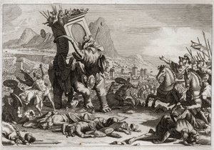 Royaumont Bijbel, Oude Testament: Moed van Eleazar. De Seleucidische koning Antiochos V Eupator, zoon van de goddeloze Antiochos IV Epifanes (175-164 v.Chr.), vocht na de dood van zijn vader tegen Judas Makkabeüs. Buitengewone actie van Eleazar.