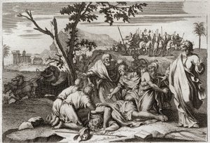 Bijbel van Royaumont, Oude Testament: Dood van de slechte Antiochus. De verschrikkelijke dood van koning Antiochus IV Epiphanes (175-164 v.Chr.) na een val van een paard. Illustratie uit 1811 door Unknown artist