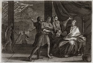 Bijbel van Royaumont, Oude Testament: Vrienden van Job. Job wordt in plaats van getroost door drie prinsen, zijn vrienden, die hem komen bezoeken, alleen maar verdrietig omdat ze hem schuldig willen laten lijken. Illustratie uit 1811. door Unknown artist