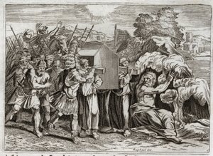 Bijbel van Royaumont, Oude Testament: Oversteek van de Jordaan. Jozua brengt de Jordaan naar het hele volk. Deze rivier droogt op, en de priesters die de ark van het verbond droegen kwamen erin; en de wateren rezen op en bleven als een berg hangen. I