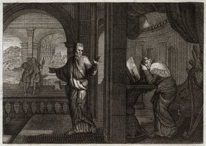 Bijbel van Royaumont, Oude Testament: Boetedoening van David. God stuurt zijn profeet Nathan naar David om zijn fout te vertegenwoordigen. Het berouw dat deze heilige koning ervan kreeg, maakt dat hij alle kwalen accepteert die de profeet hem voorspelde. I door Unknown artist