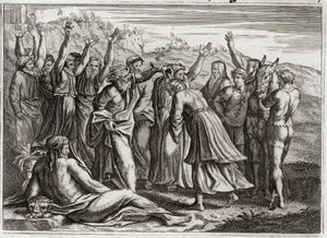 Royaumont Bijbel, Oude Testament: Koning Salomo. David stelde Salomo koning aan op de gebeden van Bethsabee en profeet Nathan. Illustratie uit 1811. door Unknown artist