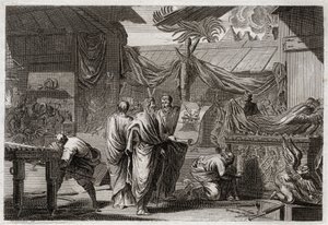 Bijbel van Royaumont, Oude Testament: De Tabernakel. Mozes laat de Tabernakel opzetten volgens het bevel dat hij van God had ontvangen. Illustratie uit 1811.