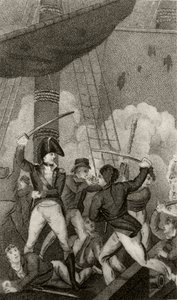 Zwartbaard aan boord van de Pearl, onder bevel van luitenant Maynard door Unknown artist