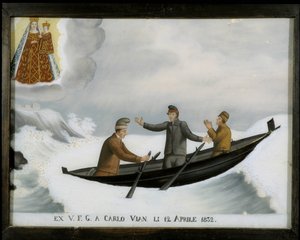 Boot in de ongebroken zee - ex-voto van de Notre Dame de Laghet