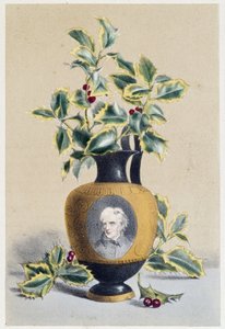 Boeket hulst dat de winter symboliseert (lithografie)