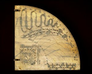 Messing wijzerplaat die de tijdslijnen van de beweging van de zon toont en de intrede in de dierenriemtekens aangeeft. Gemaakt door de horlogemaker Girolamo della Volpaia in 1570.