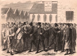 Ruzie tussen studenten van de Universiteit van Oxford en arbeiders in een straat van Oxford, Engeland door Unknown