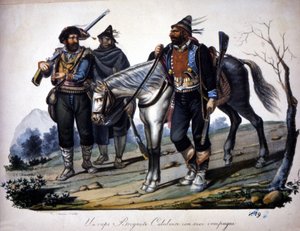 Banditisme in Calabrië, Italië, gravure uit de 19e eeuw