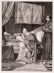 Kardinaal Richelieu aan het sterfbed van Vader Joseph - gravure door Unknown artist