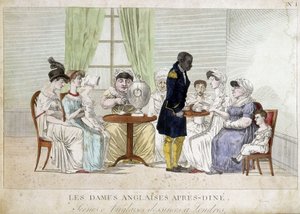 Spotprent op Engelse bourgeois vrouwen van de 19e eeuw: 
