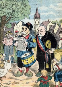 Spotprent met Georges Clemenceau en Emile Combes die samen campagne voeren in de Franse campagnes voor de verkiezingen van 1913 (Karikatuur van de Franse staatslieden Emile Combes en Georges Clemenceau die samen campagne voeren voor de presidentsverkiezing door Unknown Artist
