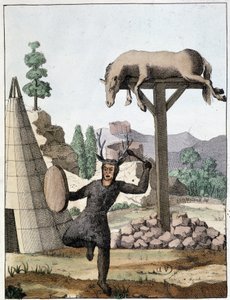 Chaman tonguse dansend voor een begrafenis (Siberië) - gravure, begin 19e eeuw door Unknown artist