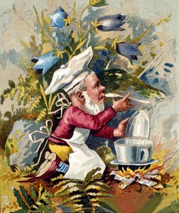 Karakter van de dwerg of farfadet kok. Chromolithografie uit de 19e eeuw