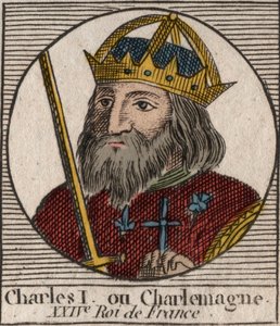 Karel de Grote (Carolus Magnus, Charles the Great) (747-814) koning van de Franken en christelijke keizer van het Westen (gravure uit 