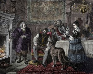 Karel V bij Fugger - Karel V (1500-1558) (Karel van Habsburg) ontvangt van de bankier Jacob Fugger genaamd de Rijke (1459-1525) in Augsburg (Duitsland)