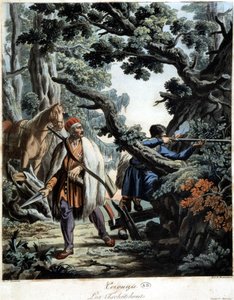 Tsjetsjenen in een hinderlaag in een Kaukasisch bos, begin 19e eeuw door Unknown artist