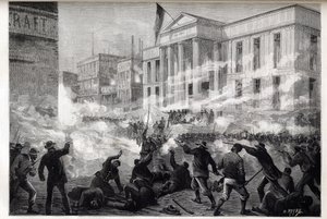 Cincinnati Courthouse rellen van 1884 - een rel begon na een juryvonnis van doodslag na een berucht moordproces, 28 maart 1884 door Unknown artist