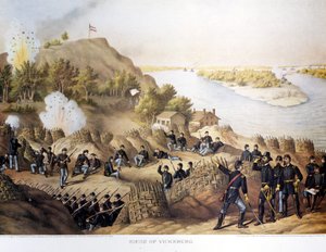 Burgeroorlog (1861 - 1865), Amerikaanse Burgeroorlog. Belegering van Vicksburg (aan de grens van Arkansas en Mississippi), de stad werd ingenomen door generaal Grant (en de Noordelijken), de stad viel na veertig dagen belegering (19 mei tot 4 juli) door Unknown artist