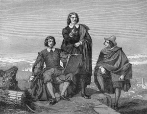 Claude Lorrain, Nicolas Poussin en Gaspard Dughet (de Guaspre Poussin) in de Romeinse regio. Gravure uit de 19e eeuw.